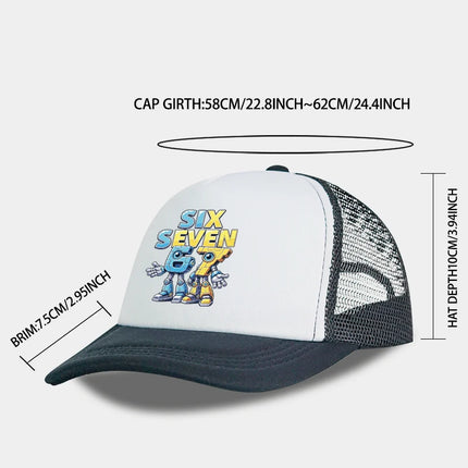 Cute 67 Robot Print Mesh Cap: Breathable, Sun-Protective, and Adjustable—A Versatile Streetwear Cap for Boys and Teens