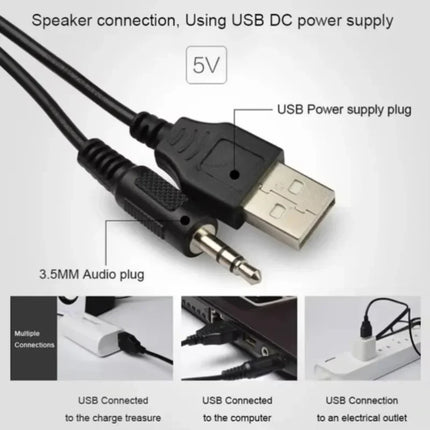 XIKCU Universal Full Range 3D PC Speaker Box Sound Bar Stereo Subwoofer Bass DJ Music Computer Speakers USB for Laptop Phone TV