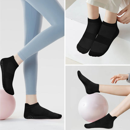 3 Pairs Yoga Socks Women Cotton Short Mesh Breathable Professional Non-slip Floor Pilates Dance Sports Gym Socks