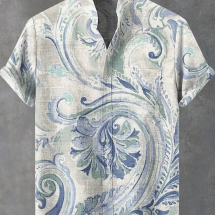 Vintage Fish Pattern Men's Art Shirt Short Sleeve Linen Casual 3D Geometric Printed Shirt Summer New Collection