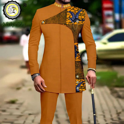Men's 2 Pieces Suit Elegant Single Breated Slim Fit Embroidery Print Blazer Pants Set African Clothes Party Wedding A2316025
