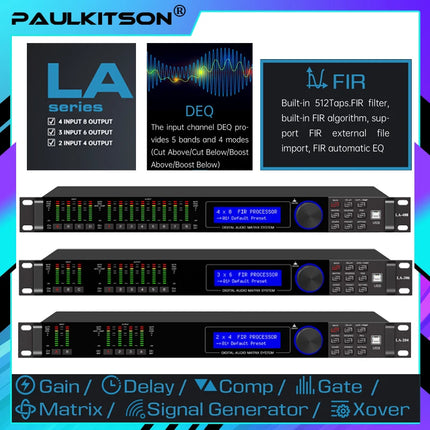 Paulkitson LA-408 Digital Professional Audio Processor Four In Eight Out 64 Bit DSP With Fir Speaker Stage Performance System