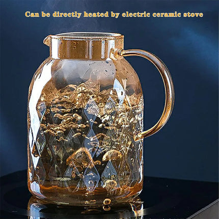 PIGE HOME 1800ML Glass Pitcher With Lid Borosilicate Water Pitcher Bedside Water Carafe Vintage Glass Jug for Juice Coffee Tea