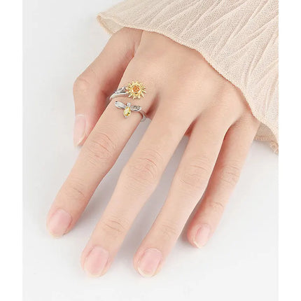 VENTFILLE 925 Sterling Silver Sunflower Diamond Zircon Rotatable Ring For Women Gift Relieve Stress Ring Jewelry Wholesale