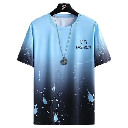 Ice Silk Quick Dry Summer T-Shirt Men's Short Sleeve Loose Fit Sport Casual Thin Trendy round Neck Polyester Fiber Camo Pattern