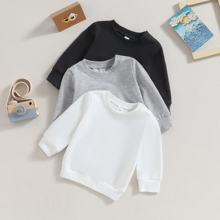 Toddler Baby Boys Girls Fall Sweatshirts Solid Color Long Sleeve Crewneck Pullover Tops Casual Unisex Kids Plain Sweatshirt 0-3Y