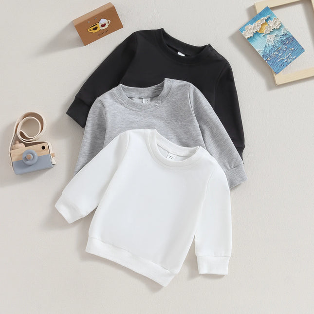 Toddler Baby Boys Girls Fall Sweatshirts Solid Color Long Sleeve Crewneck Pullover Tops Casual Unisex Kids Plain Sweatshirt 0-3Y