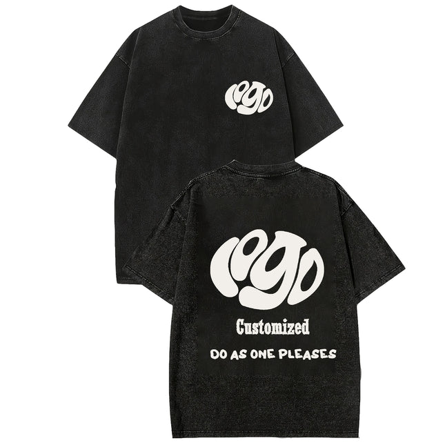 Custom Your LOGO Hip Hop Streetwear Men 100% Cotton T-shirts Oversized Washed Top Tee Unisex Summer Retro Brand Personalized