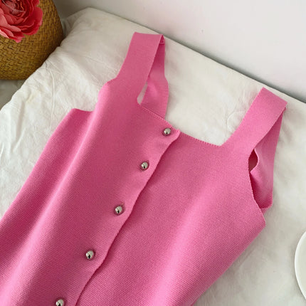 Women's Knitted Slim Fit Vest Summer 2025 Svel Top Single Button Design Versatile Inner and Outer Wear Commute Sle