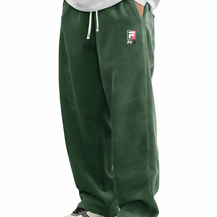 Hot Trendy Male Corduroy Straight Loose Pants Retro FILA Graphic Elastic Drawstring Casual Trousers Two Side Pockets  S-4XL