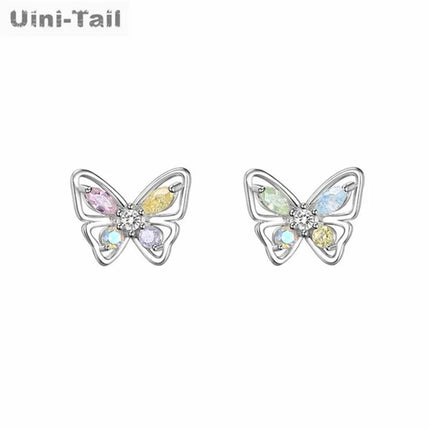 Uini-Tail Hot Selling New 925 sterling silver Colored Butterfly Earrings Fashion Trend Simple Luxury and Small Design Earrings