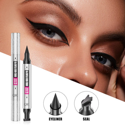 QIC Dual Tip Eyeliner Stamp Pen - Waterproof, Quick-Dry, Long-Lasting & Smudge-Proof for Beginners, Natural Look with Black