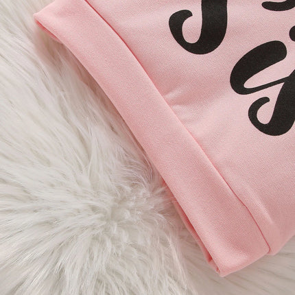 Autumn 2Pcs Baby Girls Long Sleev Printing Letter With Bow Hoodie Set For Casual Sporty Clothes For 1-3Y