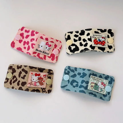 Sanrio Hello Kitty Leopard Print Denim Fabric Data Cable Storage Clip Charging Cable Storage Bag Brush Storage Gifts for Girl