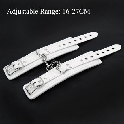 White Bondage Kit Leather Restraints Set Handcuffs Ankle Cuffs Collar and Leash Sexy Lingere Fetish Harness Woman Accessories