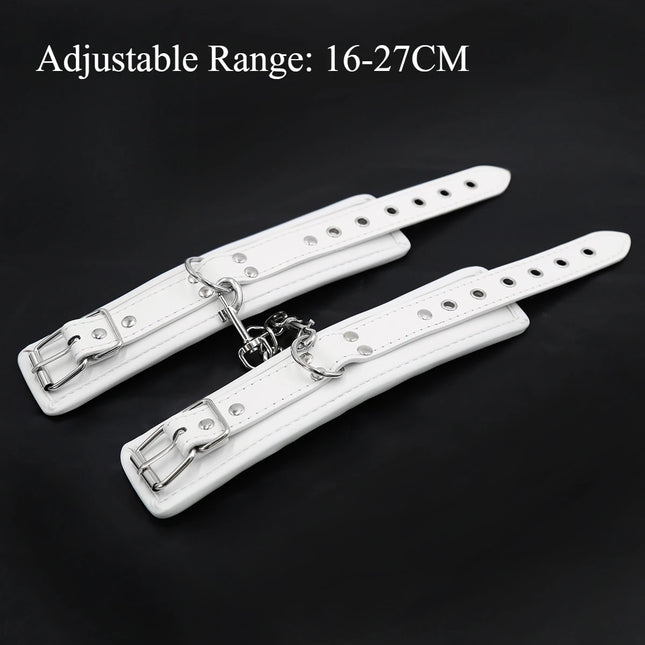 White Bondage Kit Leather Restraints Set Handcuffs Ankle Cuffs Collar and Leash Sexy Lingere Fetish Harness Woman Accessories