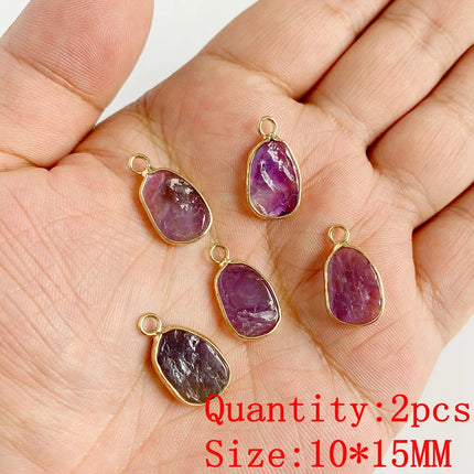 2PCS Natural Amethyst Pendant Charms Purple Crystal Star Sun Water Drop Shape For DIY Making Jewelry Necklace Bracelet
