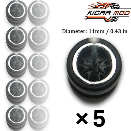 1/64 Model Wheels Rubber Slick Tires ABS Wheels for Hot Wheels  Tomica Mainline Diecast Model Car Refit Parts-Dia 11mm (5 Set)