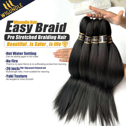 EZ Pre-stretched Braiding Hair Ombre Professional Easy Crochet Braid Hair 26 Inch 90g Hot Water Setting Synthetic Crochet Hair