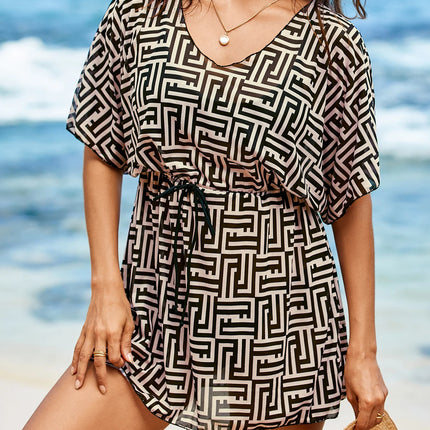 2026 V-neck Beach Dress Cover Up Half Sleeve One Piece Skirt Women Swimwear Female Bathing Suit Beachwear Swimming Suit
