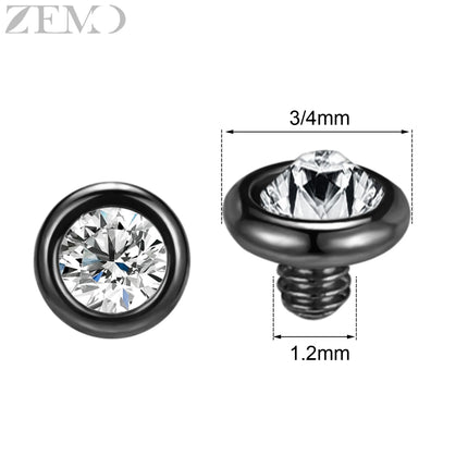ZEMO 1 Piece 16G Stainless Steel Dermal Anchor Top 3MM/4MM Colorful CZ Crystal Micro Skin Diver Piercings Surface Body Piercing