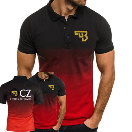 Summer Men's Polo Shirts CZ Ceska Zbrojovka Firearms Men's T-Shirts Short Sleeve Tees Gradient Color Mesh Cotton Lapel Tops S-5XL