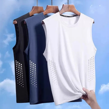 Summer Mesh Men Vest Sleeveless Printed Round Neck Ice Silk Basketball Loose Running Fitness Men Tank Tops T Shirt
