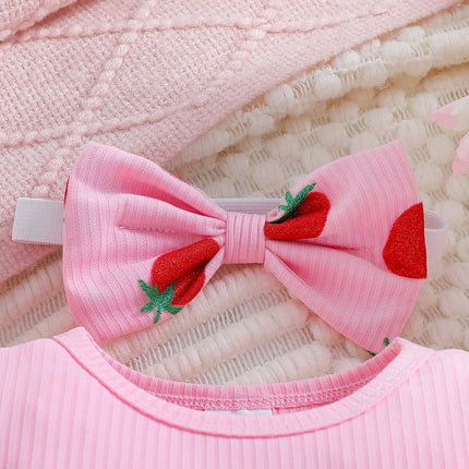 Baby girl autumn princess chiffon skirt strawberry print flying sleeves big bow design for birthday party wear