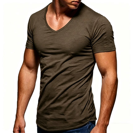 Men 100% Cotton T Shirt Casual Soft Fitness Tops Summer Thin Tee Home Clothing V-Neck Short Sleeve Black White T-Shirt for Men