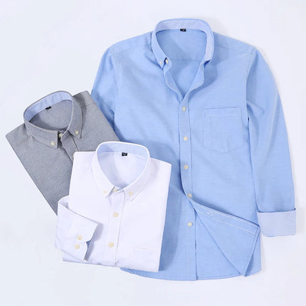 Men's Long Sleeve Shirt Oxford Woven Casual Non-Ironing Spring Summer Autumn Slim Top Comfortable Trend Fashion With White Shirt