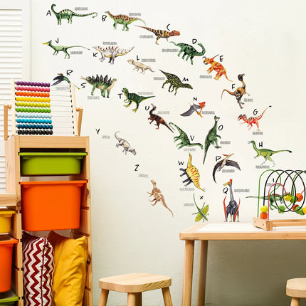 Cartoon Dinosaur Wall Sticker English Alphabet Children's Preschool Education Decorative Wall Sticker Self-adhesive Wall Sticker
