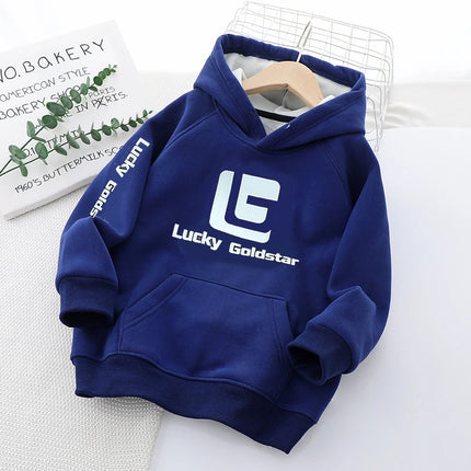 3-12 Years New Autumn Winter Boys Hoodies Lined With Plush Lining Thick Keep Warm Letter Hooded Sweatshirt For Kids