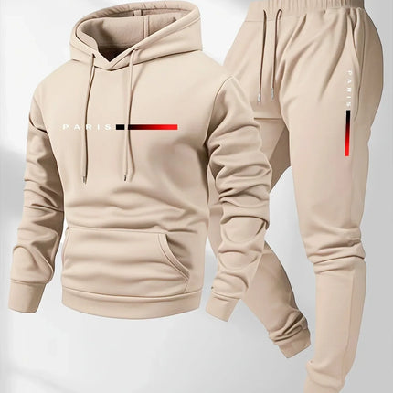 2025 letter printed sportswear set men's hooded sweatshirt long pants set spring and autumn winter warm suit