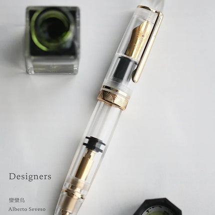 Smooth MAJOHN P140 NO.8 F/M Nib Acrylic Piston Huge Transparent Fountain Pen Ebonite Feed Large Capacity Ink Writing Luxury Pen