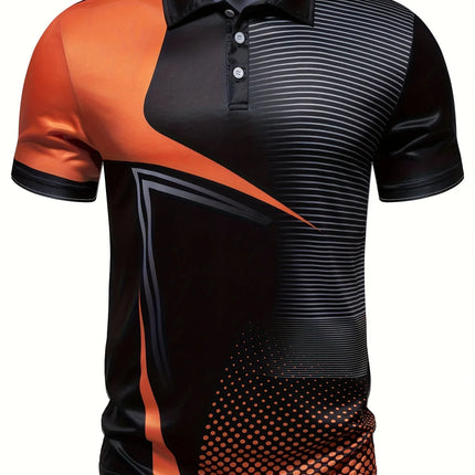 The 2025 summer new men's short-sleeved POLO shirt features a casual fashionable comfortable and soft 3D striped pattern print