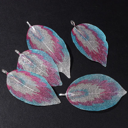 5pcs/set 40-60mm Electroplated Leaf Pendants Mixed Gold Color Natural Leaves Charms For DIY Necklace Earrings Jewelry Accessorie