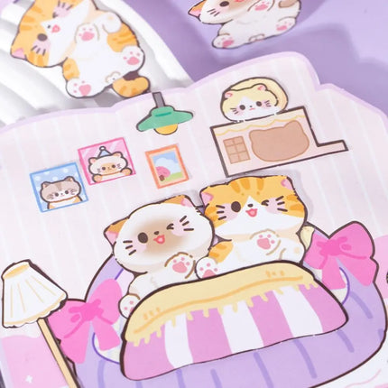 Kawaii Montessori Magnetic Quiet book Paper Handmade Cat Sticker Book Cartoon Hand Ledger DIY Kids Busy Book Toy Children
