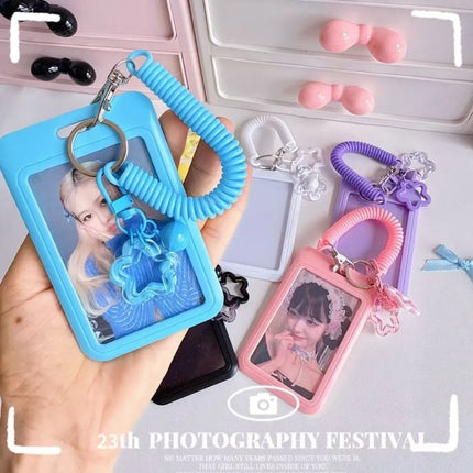 Cute Colorful ID Card Holder Clear Acrylic Star-Shaped Retractable Holder Keychain Design Keychain Holder Campus ID