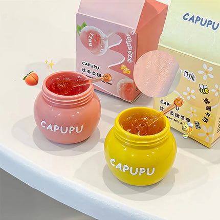 1Pcs Peach Jelly Lip Balm Clear Moisturizing Hydrating Reduce Lip Lines Honey Lip Oil Fruit Lipstick Lips Care Makeup Cosmetics