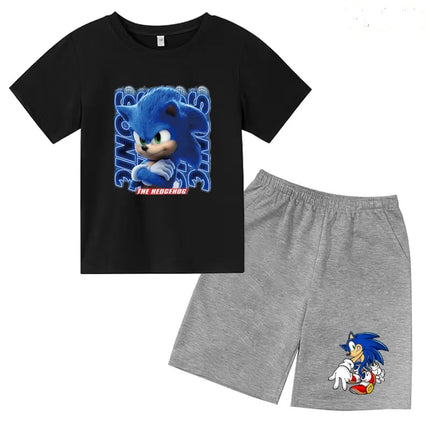 Children T-shirt Two-piece Set 3-12 Years Cool Summer Anime Supersonic Boys Girls Toddler Clothes Short-sleeved+Shorts Casual Set
