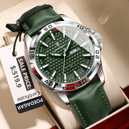 POEDAGAR Original Men's Wristwatch Top Luxury Waterproof Luminous Date Week Watch For Men Quartz Sport Leather Men's Watches Reloj