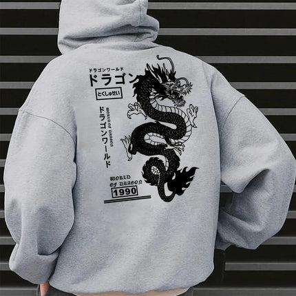 Hoodie with Geometric Dragon Print  Casual Pullover Sweatshirt for Couples Casual Long Sleeve Pullover with Pockets Comfortable