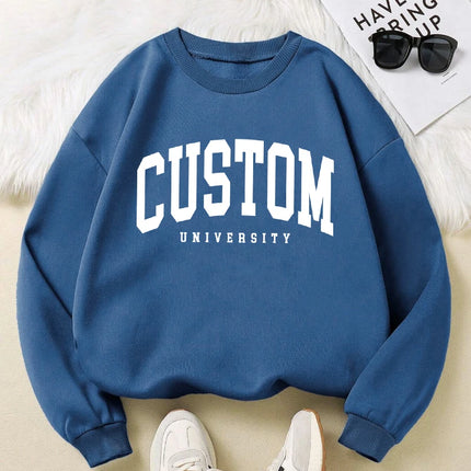 Custom University Letter Women Sweatshirt O-Neck Soft Pullover Hip Hop Fleece Streetwear Woman Loose Casual Y2K Sportswear