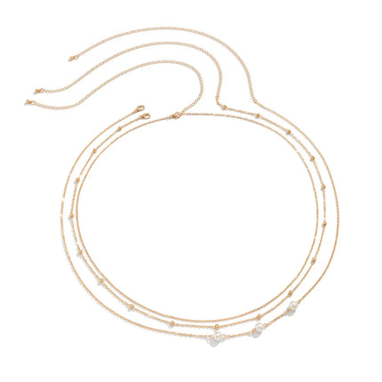 Sexy and Minimalist Imitation Pearl Chain Metal Waist Chain Mixed and Stacked Fashion Girl Beaded Woven Body Chain Belly Chain