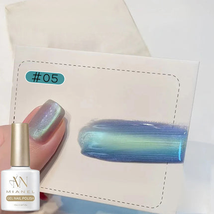 MIANEL 10ML Northern Colorful Blue Light Glass Beads Cat Eye Gel Nail Polish Flashing Versatile Winter Blue Nails