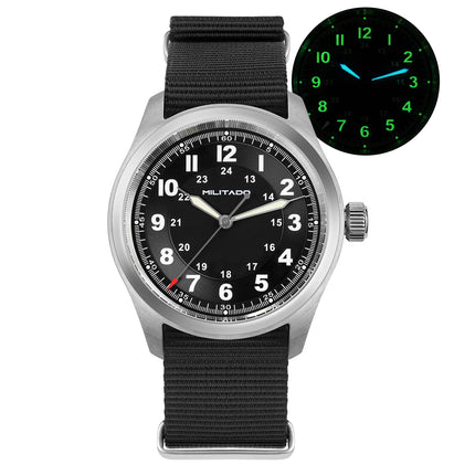 Militado ML08 38mm Quartz Watch VH31 Movement Double Domed Sapphire Crystal Wristwatch Super C3 Green Luminous Vintage Watches