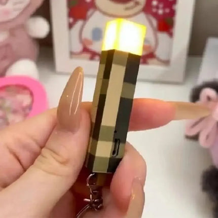2026Mini LED Pixel-style Torch Flashlight Keychain Rechargeable Light Torch Plastic Game Model Toys Backpack Pendant Ornaments