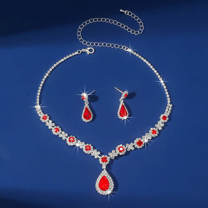 2pcs/set Jewelry Sets Women Elegant Waterdrop Rhinestone Pendant Necklace stud Earrings Wedding Dress Bridal Jewelry Set