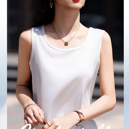 High-End Acetate Fiber Women's Knitted T-shirt with Suspender European Fashion Style Popular Women's Top