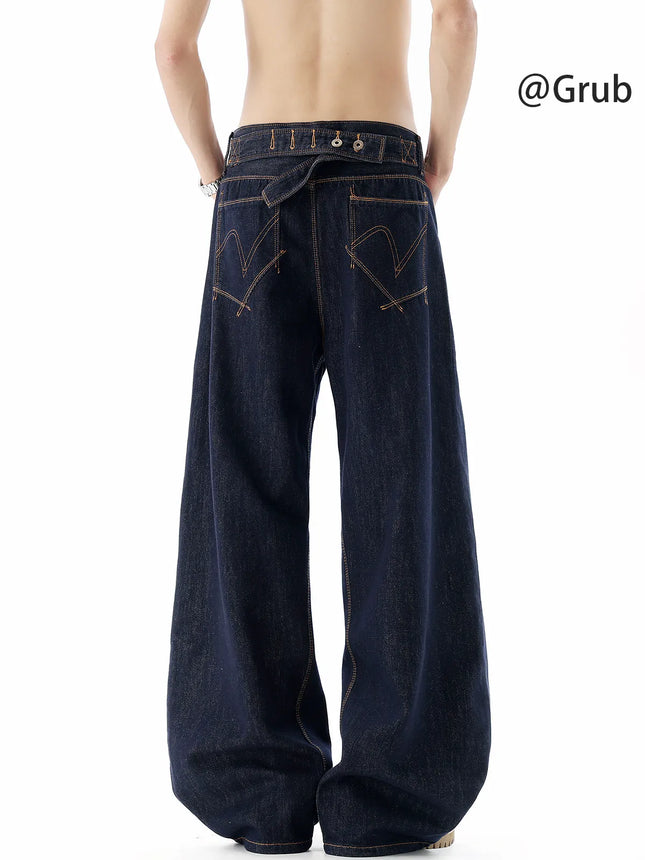 Men's Washed Vintage Blue Wideleg Jeans Spring Summer American Retro Denim Pants Loose Straight Trousers